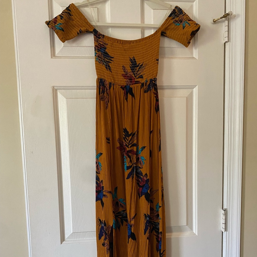 Mustard Yellow Floral Maxi Dress, Size Small